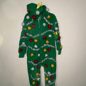 NWT Tipsy Elves OH Christmas Tree Thick Fleece Jump Suit with Pockets Size M